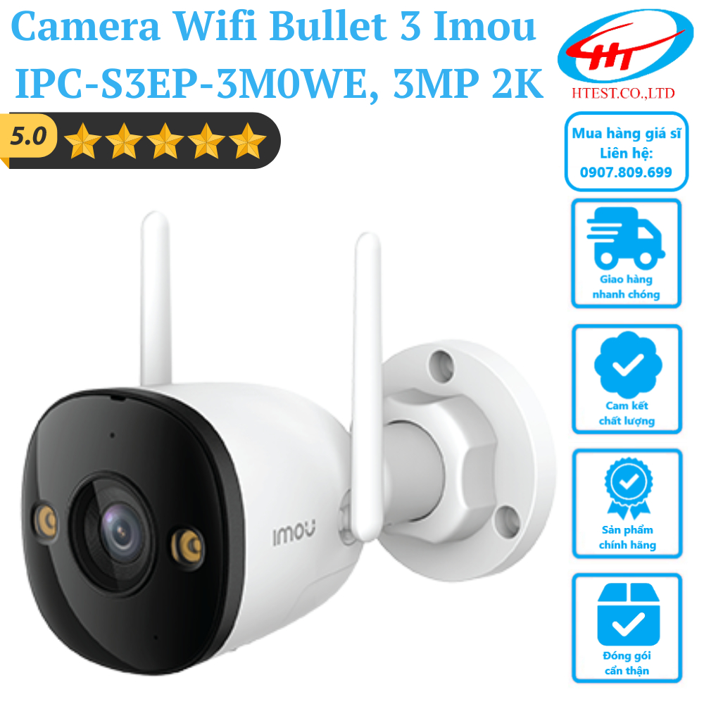 [S3EP] Camera Wifi IMOU Bullet 3 IPC-S3EP-3M0WE, 3MP 2K, có màu ban đêm, Wifi 6, 4 tầm nhìn - Hàng chính hãng