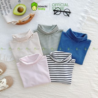  Áo Cổ Lọ Giữ Nhiệt Bé Trai Bé Gái KIMCHIBABY Vải Cotton Dư Xịn Hoạ Tiết Kẻ Ngang Áo Dài Tay Cổ Cao 5P Cho Bé KCAD2201 
