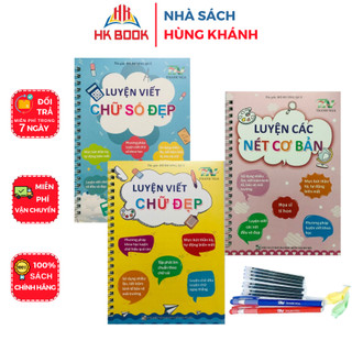 Sách - Combo 3 quyển Luyện Viết Nét, Chữ, Số Đẹp - Tự Bay Màu (Tặng Kèm Bút + Ngòi) - Dành cho bé từ 2-6 tuổi - VLV 22
