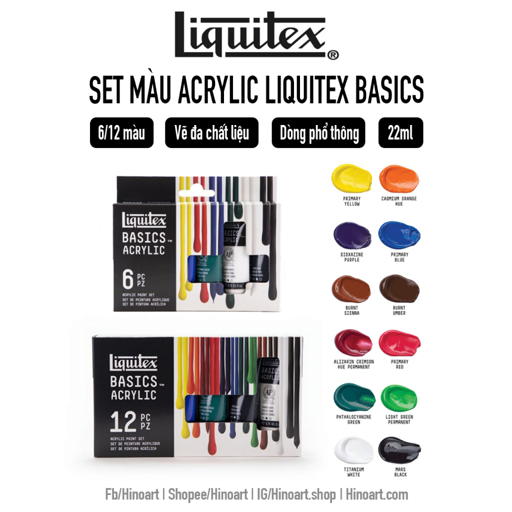 Set màu Acrylic Liquitex Basics tuýp 22ml - 6/12/36/48 màu