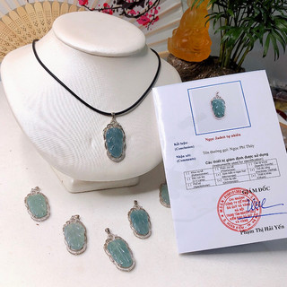 Mặt ngọc jadeit tự nhiên, mặt dây chuyền lá bồ đề ngọc lam hợp mệnh thuỷ và mệnh mộc
