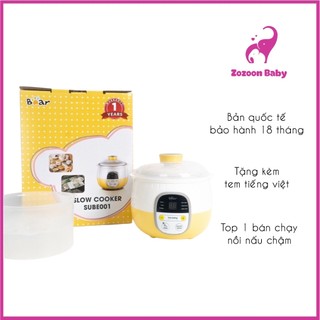 Nồi nấu cháo chậm BEAR, nồi nấu hầm cách thủy đa nămg Bear 0.8 lít - Hàng chính hãng BH 12 tháng