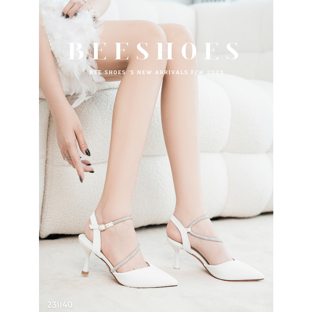 BEESHOES - GIÀY CAO GÓT NỮ MŨI NHỌN - GIÀY CAO GÓT NỮ GÓT NHỌN CAO 8 PHÂN SẴN MÀU ĐEN - KEM-TRẮNG 231140