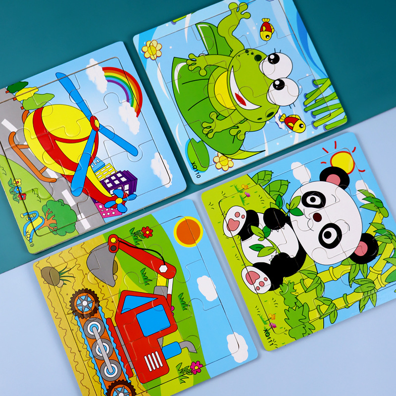 Combo 10 Tranh ghép hình 9 miếng loại lớn 15x15cm in hình ngộ nghĩnh bằng gỗ cho bé, đồ chơi xếp hình 9 miếng