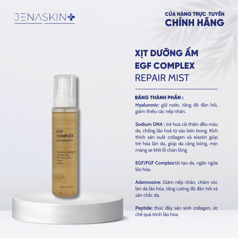 Xịt Dưỡng Ẩm jenaskin EGF COMPLEXRepair Mist duy trì độ ẩm cho da, thúc đẩy tái tạo tế bào da tổn thương