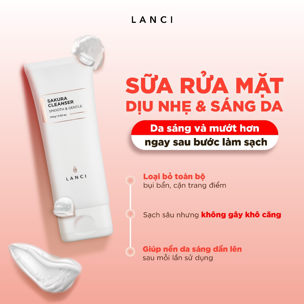 Sữa Rửa Mặt Dịu Nhẹ LANCI Sakura Cleanser 100ml