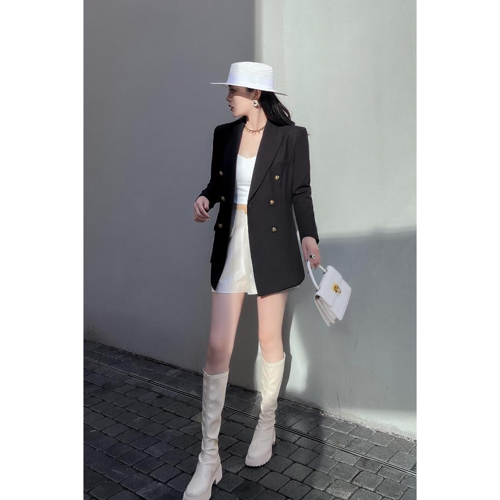 Áo Vest Nữ Chất Chéo Ý Cao Cấp LUHAZO Đệm Vai BigSize, Áo Blazer Nữ Khoác Ngoài 2 Lớp Dài Tay M275 F-14.1