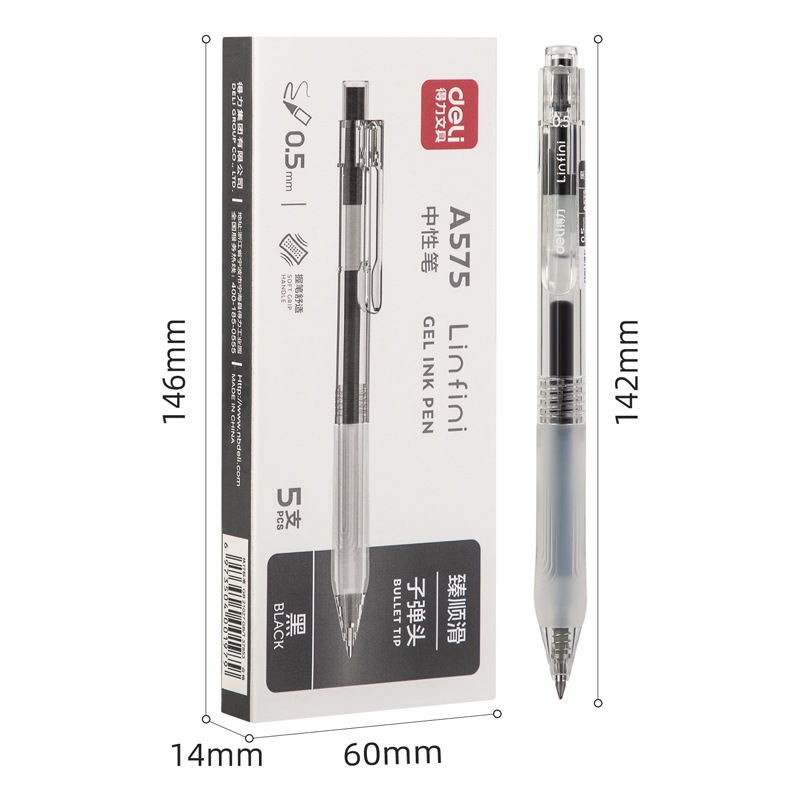 Bút Bi Nước Mực Gel Ngòi 0.5mm Màu Đen Deli Thiết Kế Vỏ Trong Suốt Dành Cho Văn Phòng Sinh Viên Học Sinh A575 Có Ruột
