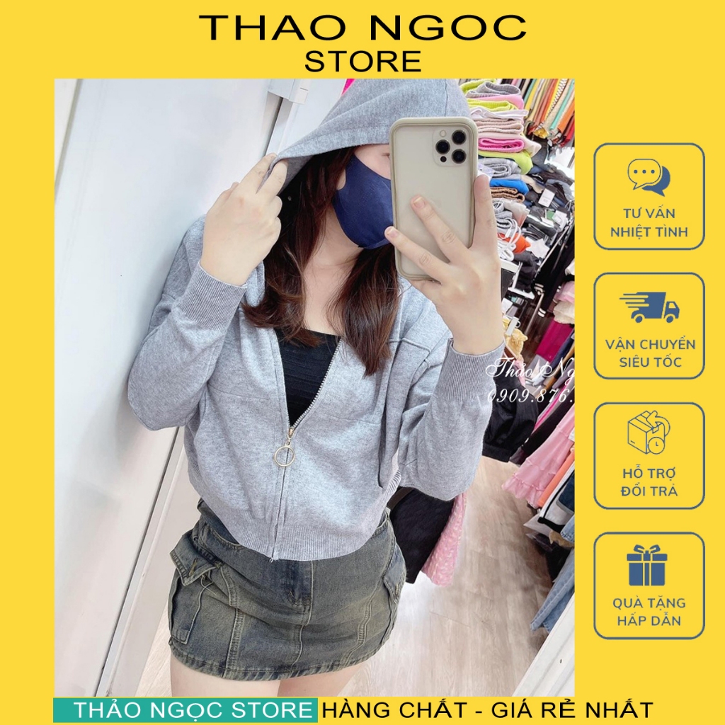 Áo khoác len nón phối dây khóa kéo hàng QC! (có sẵn, hình thật) THẢO NGỌC STORE