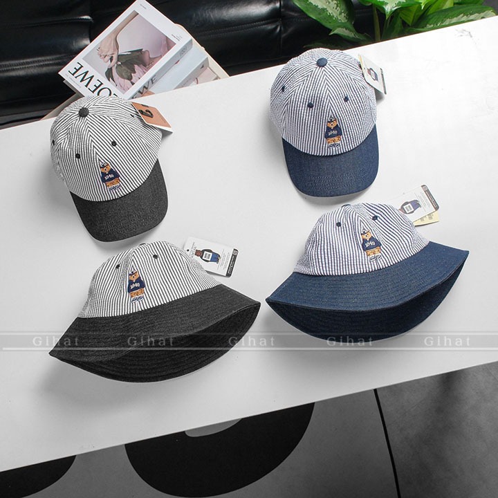 Mũ Lưỡi Trai Unisex WHOAU Chất Liệu Kaki Thêu Logo Gấu, Phong Cách Hàn Quốc, Nón Kết Gấu Đầy Đủ Tem