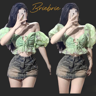 Áo croptop brie clothing vải gấm hoa siêu sang - 258