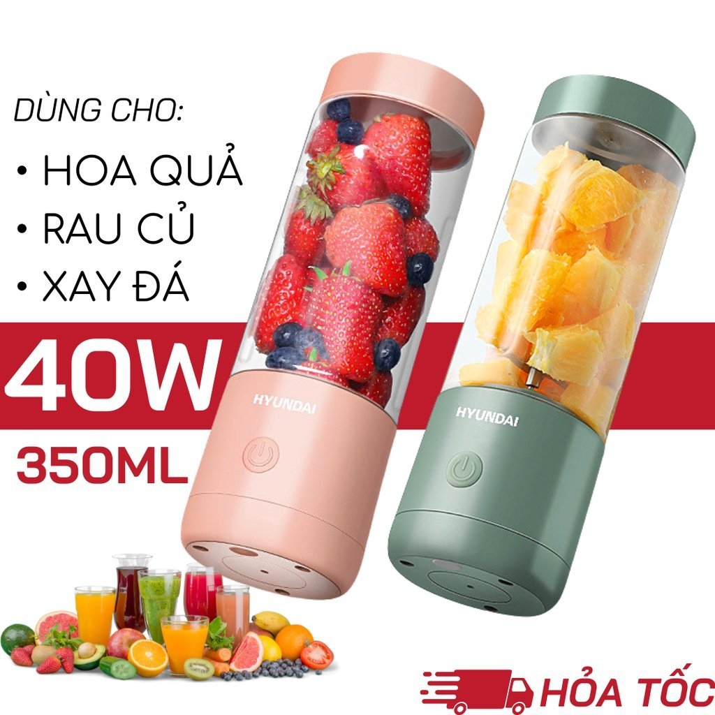 Máy Xay Sinh Tố Cầm Tay Huyndai Mini 500ML - Máy Xay Hoa QỦA Đa Năng Sạc Pin 4 Lưỡi Bảo Hành 6 Tháng