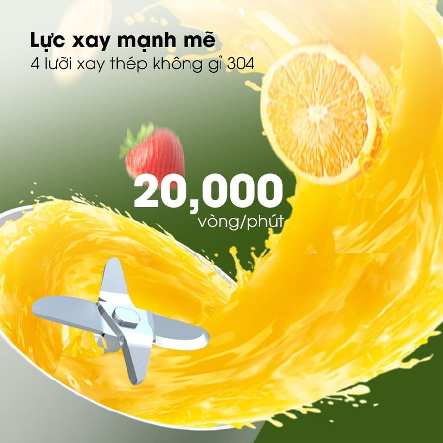 Máy Xay Sinh Tố Cầm Tay Huyndai Mini 500ML - Máy Xay Hoa QỦA Đa Năng Sạc Pin 4 Lưỡi Bảo Hành 6 Tháng