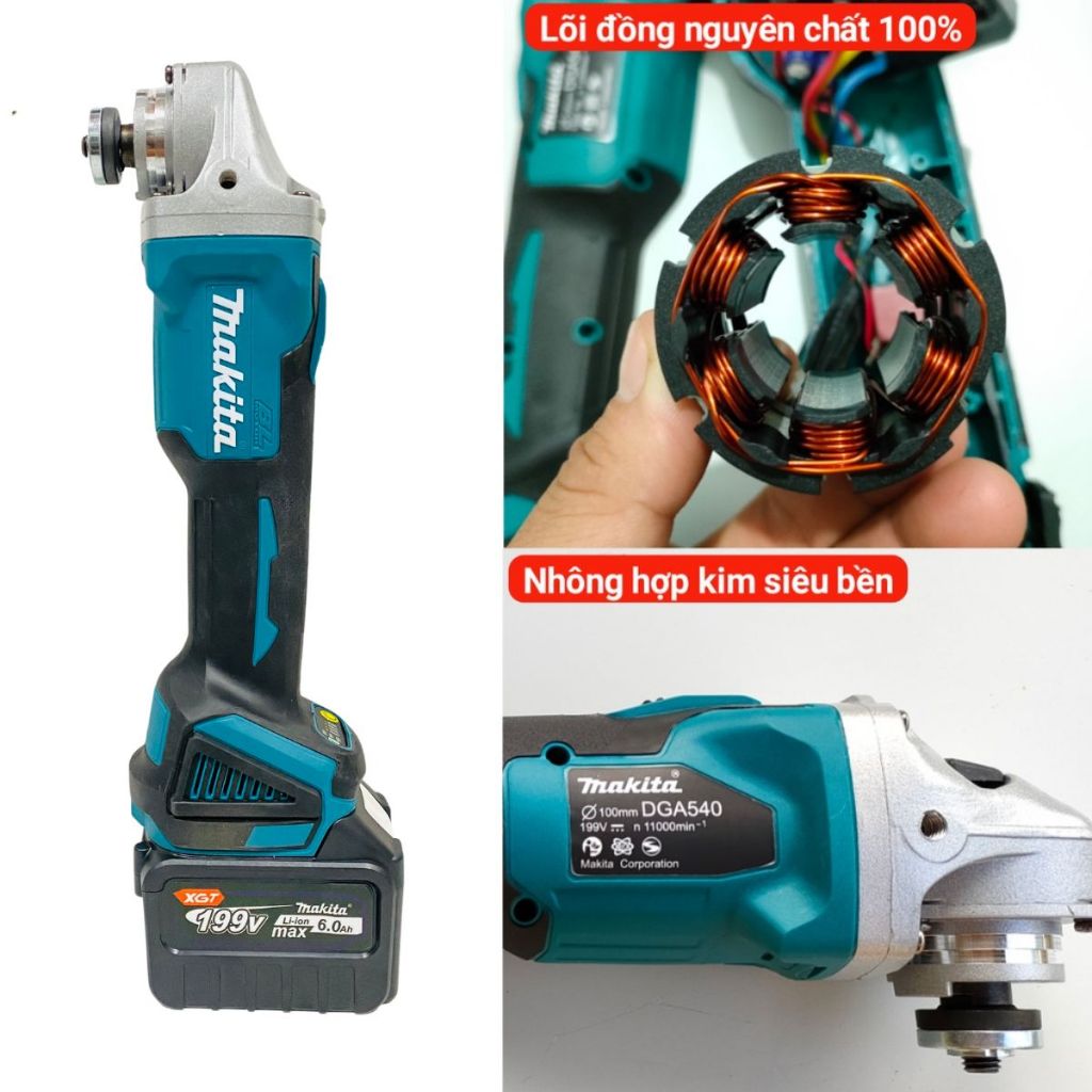 Máy mài pin Makita 199V Dây Đồng 100% Không Chổi Than  - máy cắt Pin - Máy Mài Pin khuyến mãi