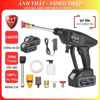 Máy rửa xe Hitachi 199V rửa sân vườn cao áp có tạo bọt tuyết tặng kèm bình tạo bọt