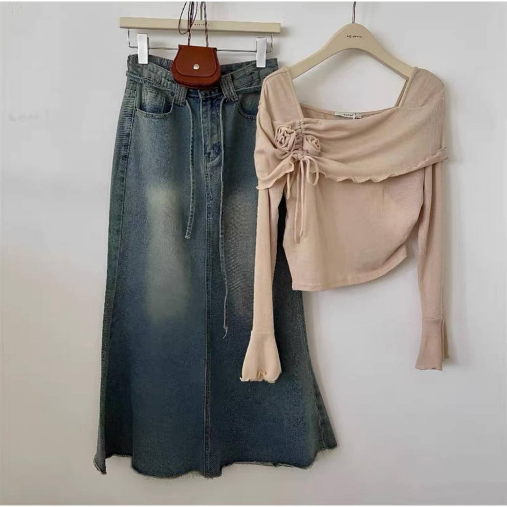 Áo thun mỏng dài tay XONXEN SHOP QUY NHƠN Molorda hở vai hóa nhíu tay loe mã 602490