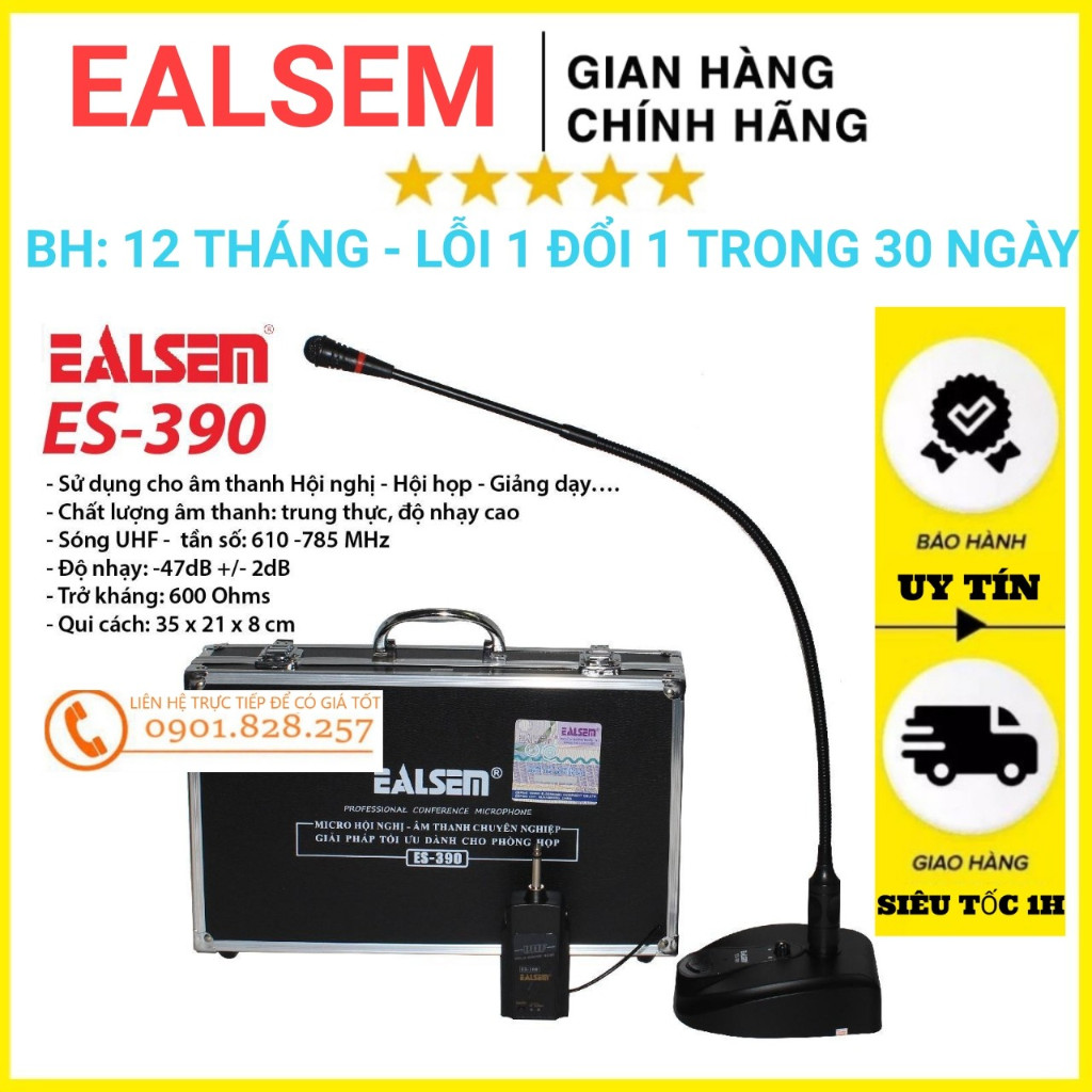 Micro hội nghị không dây Ealsem ES 390 thế hệ mới, mic cổ ngỗng sử dụng cho phòng họp hội trường chuyên nghiệp