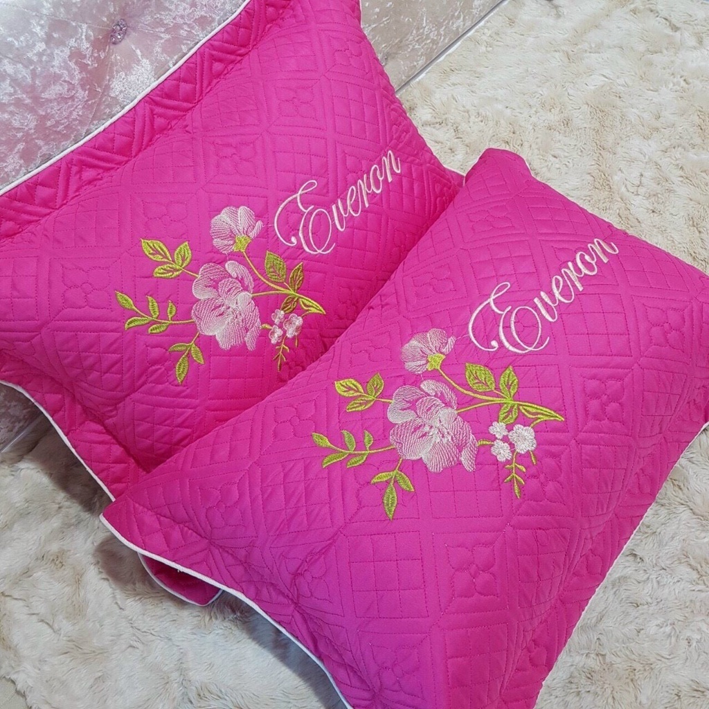 1 ĐÔI VỎ GỐI COTTON SATIN THÊU HOA 45cm x 65cm