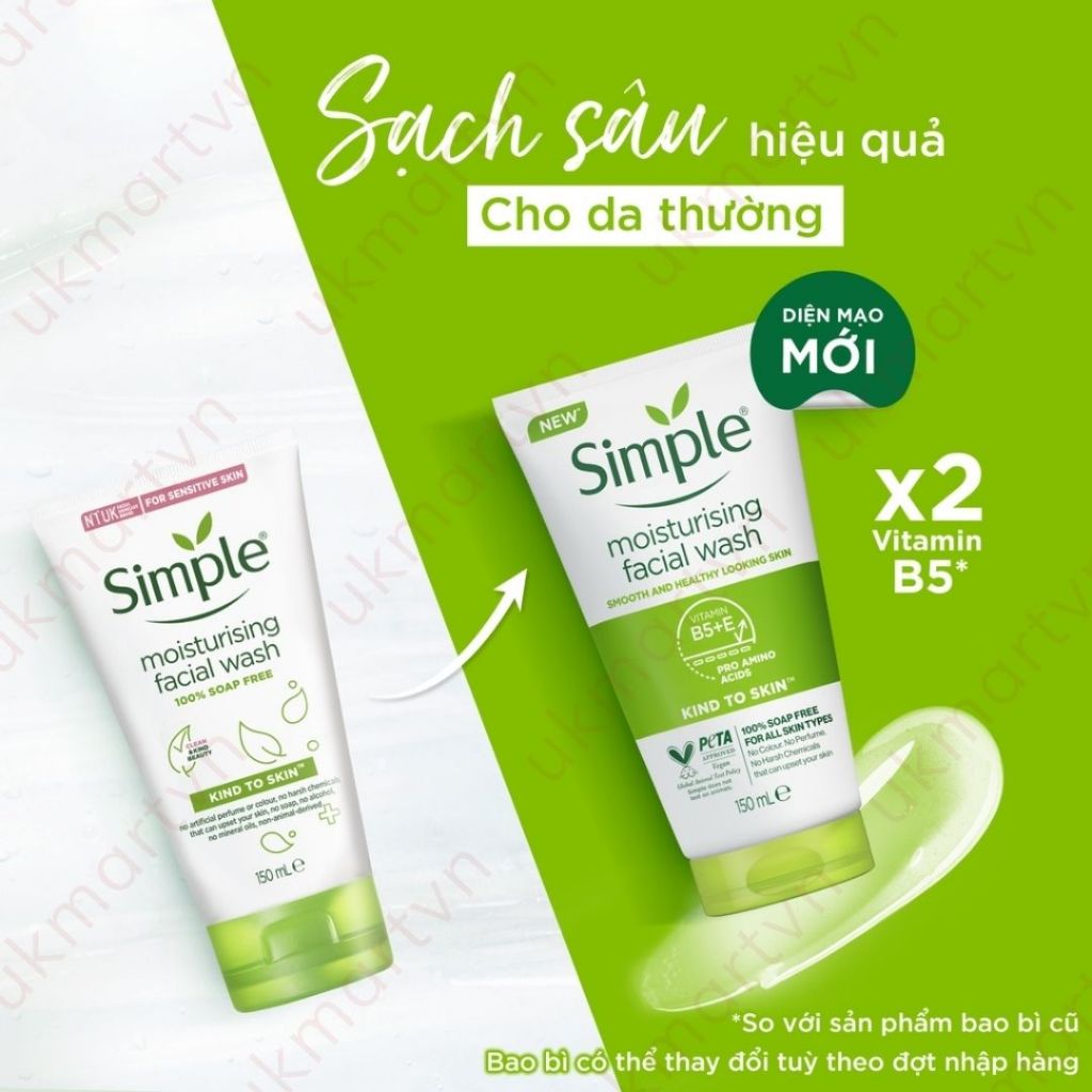 Sữa Rửa Mặt Simple Dành Cho Da Khô, Da Nhạy Cảm Moisturising Facial Wash 150ml