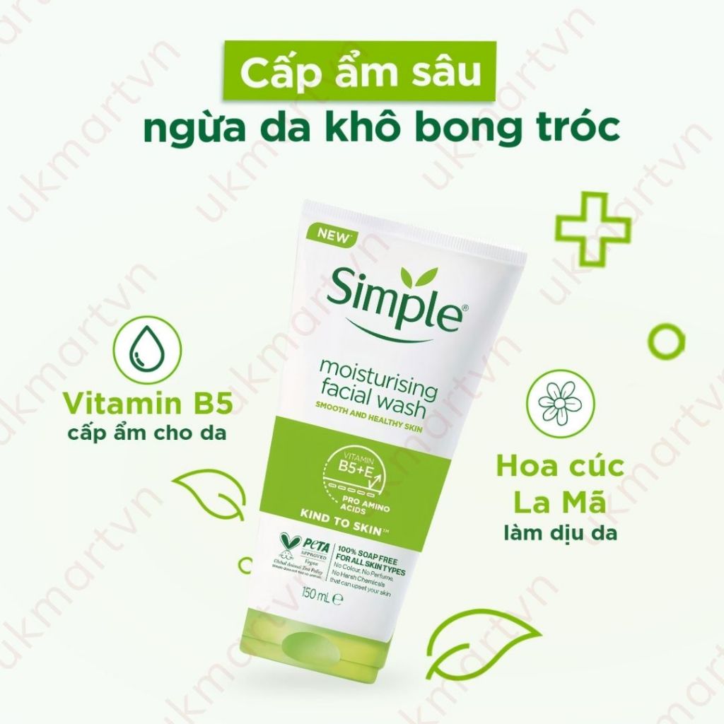 Sữa Rửa Mặt Simple Dành Cho Da Khô, Da Nhạy Cảm Moisturising Facial Wash 150ml