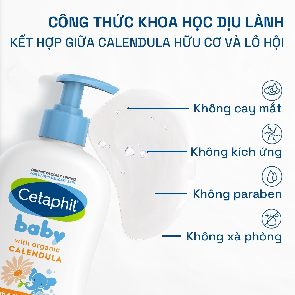 Combo Sữa Tắm Gội, Sữa Dưỡng Ẩm Cetaphil Baby with Organic Calendula 400mL