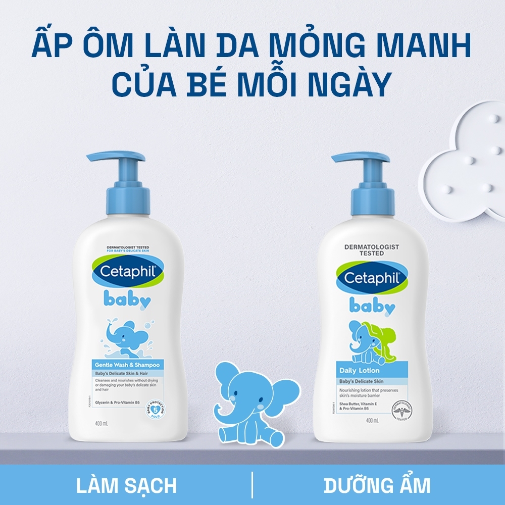 Combo Sữa Tắm Gội & Sữa Dưỡng Thể Dịu Lành Cho Bé Cetaphil Baby Gentle Wash & Shampoo Và Daily Lotion 400mL