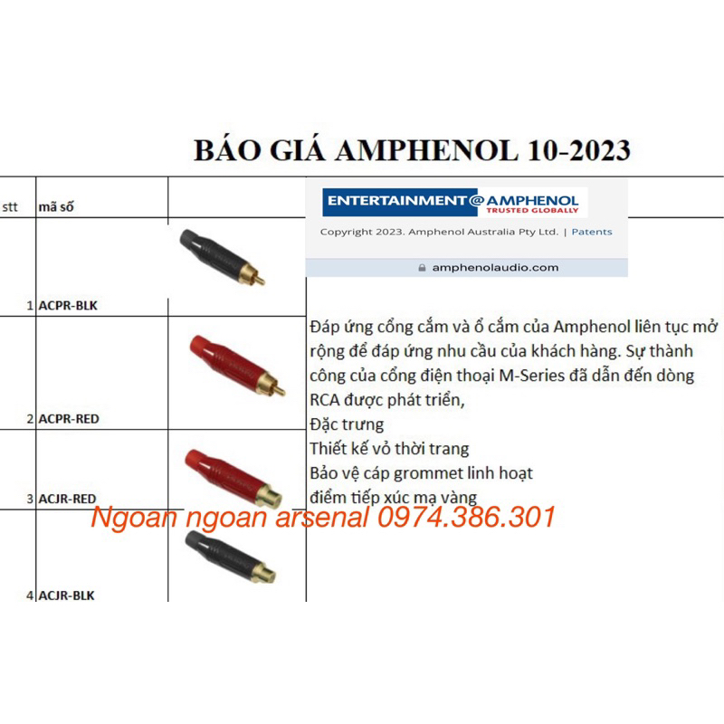 Jack rắc Av rca hoa sen cao cấp nhập khẩu hãng Amphenol
