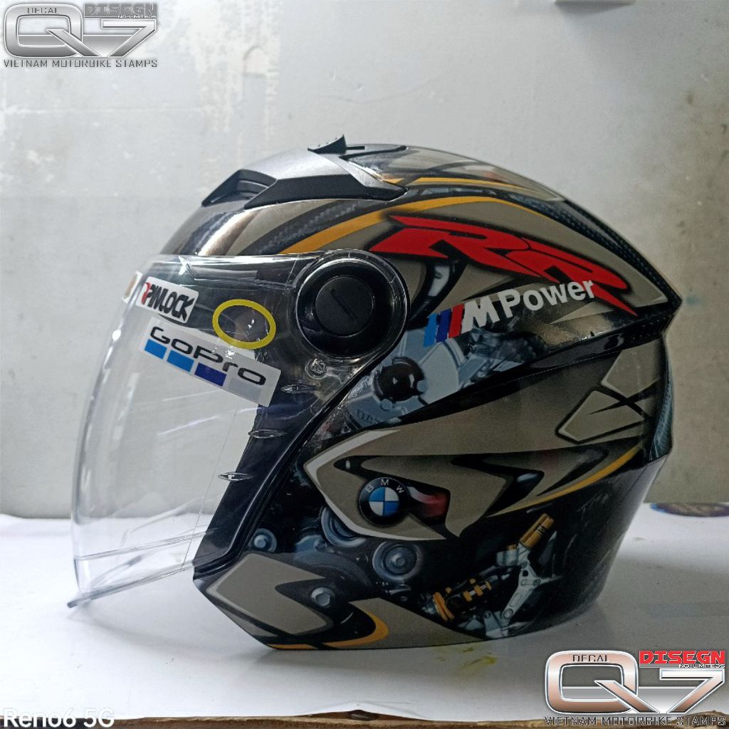Tem dán mũ bảo hiểm 3/4 M134 - TEM BMW XÁM -  69