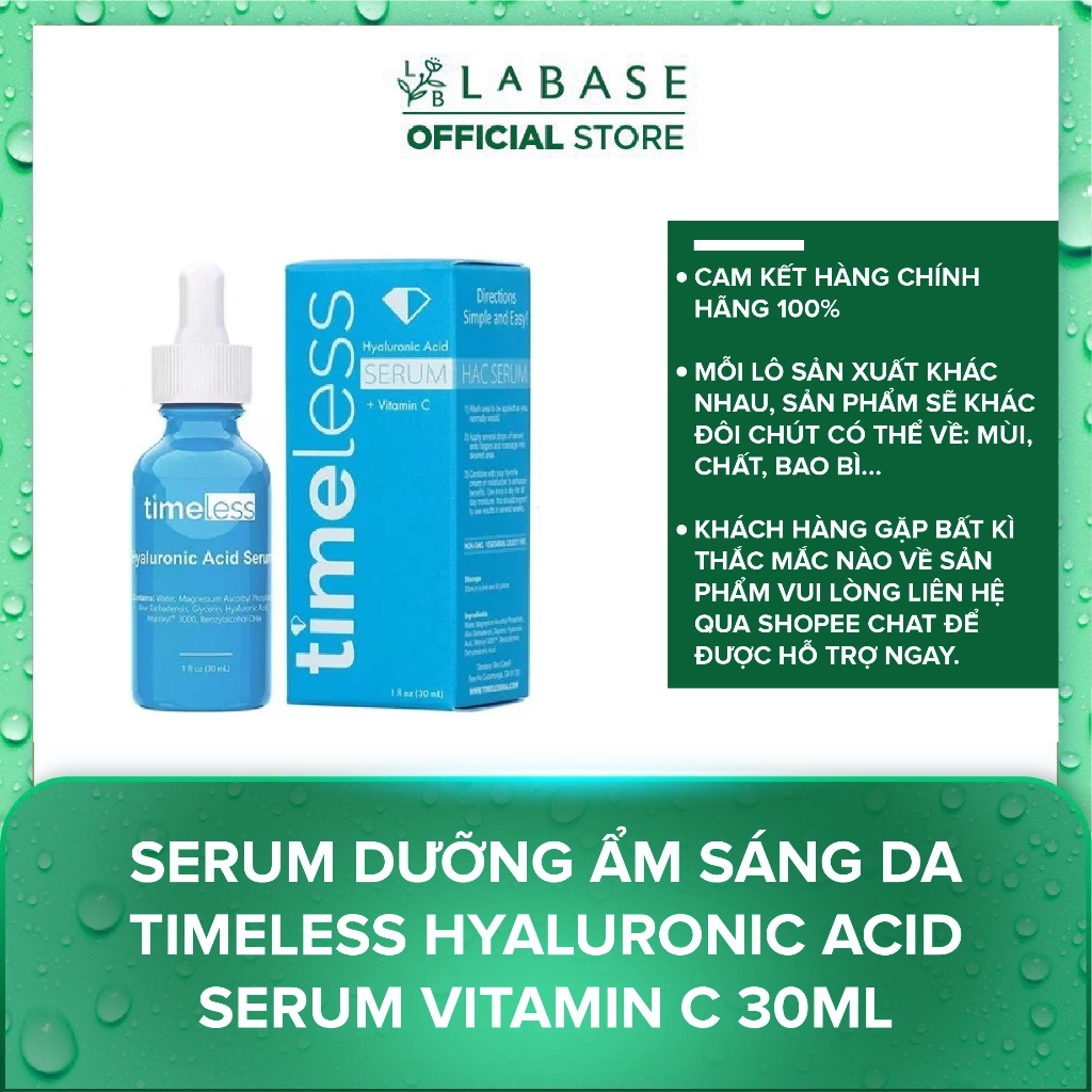 Serum dưỡng ẩm sáng da Timeless Hyaluronic Acid Serum Vitamin C 30ml