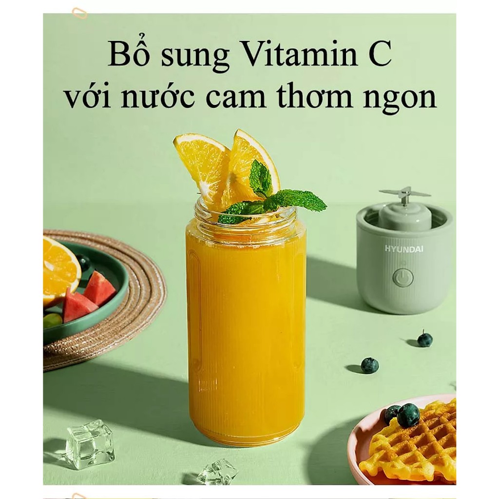 Máy Xay Sinh Tố Cầm Tay Huyndai Mini 500ML - Máy Xay Hoa QỦA Đa Năng Sạc Pin 4 Lưỡi Bảo Hành 6 Tháng