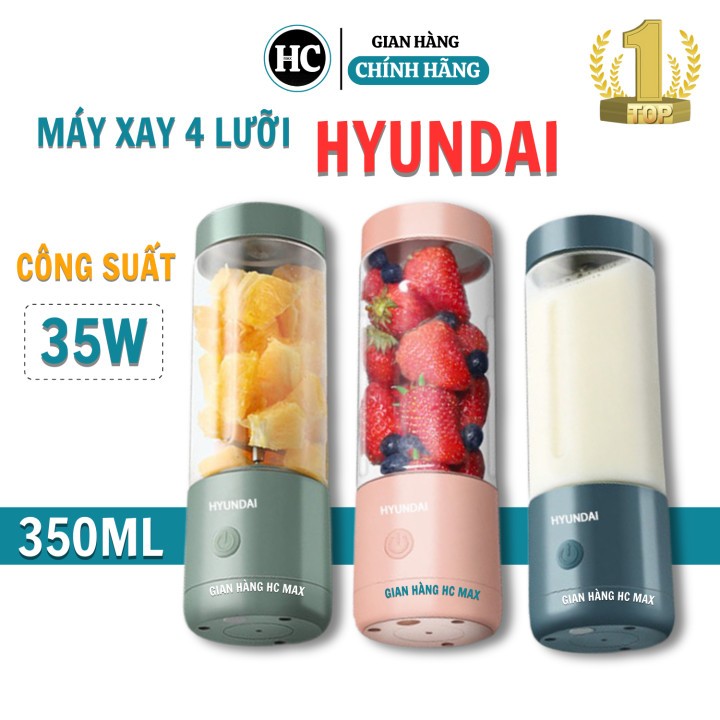 Máy Xay Sinh Tố Cầm Tay Huyndai Mini 500ML - Máy Xay Hoa QỦA Đa Năng Sạc Pin 4 Lưỡi Bảo Hành 6 Tháng