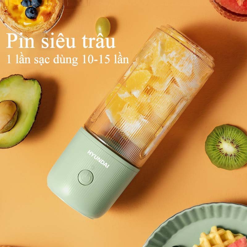 Máy Xay Sinh Tố Cầm Tay Huyndai Mini 500ML - Máy Xay Hoa QỦA Đa Năng Sạc Pin 4 Lưỡi Bảo Hành 6 Tháng