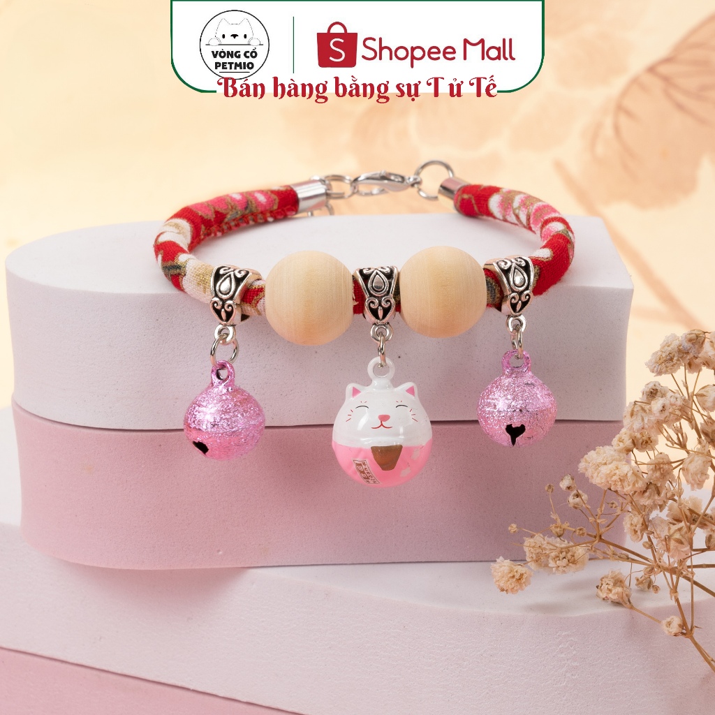 Vòng cổ cho mèo,chó,petmio gỗ 2 chuông.vòng handmade tự thiết kế nâng tầm nét đẹp cho thú cưng không sợ nước