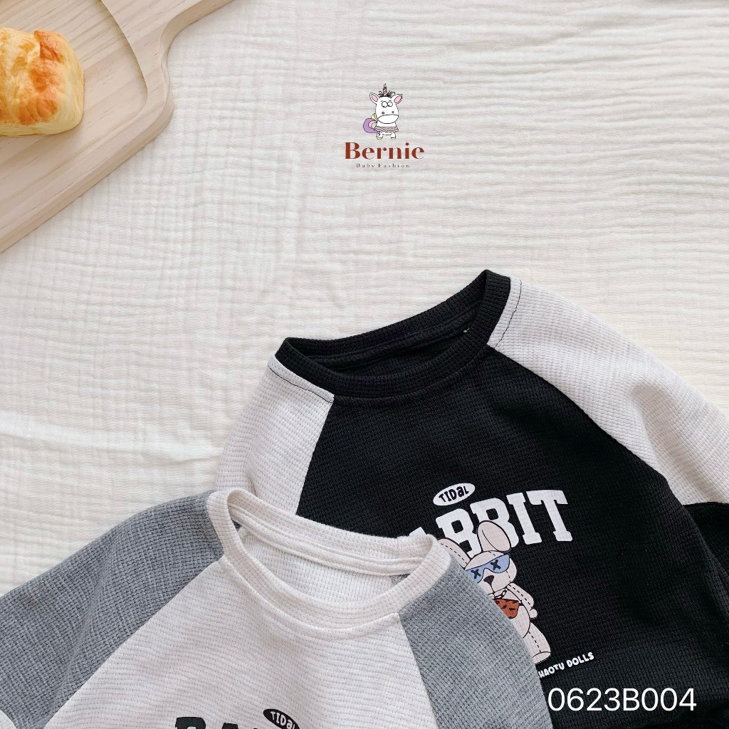 Bộ thu đông bé trai bé gái in thỏ Bernie - Bộ dài tay bé trai bé gái nỉ da cá ấm áp cho bé từ 9-23kg- 0623B004