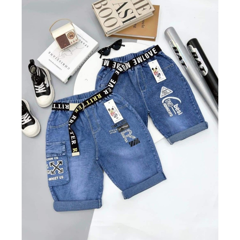 Quần Bò Lửng Bé Trai Túi Hộp Chất Jean Bò Co Giãn 35-52kg