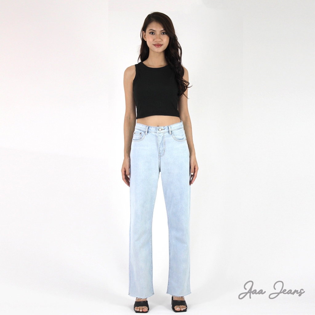 Quần Jean Nữ Ống Rộng Lưng Cao Ice Blue Aaa Jeans