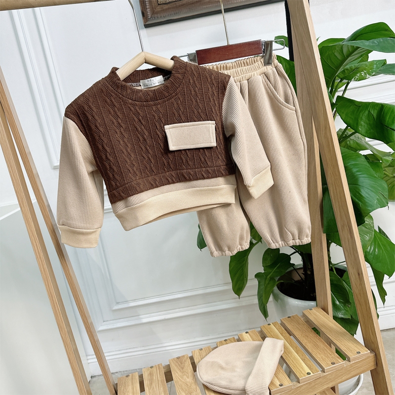 Set bộ quần áo len hàn mix nhung cho bé trai bé gái