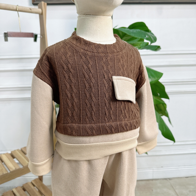 Set bộ quần áo len hàn mix nhung cho bé trai bé gái