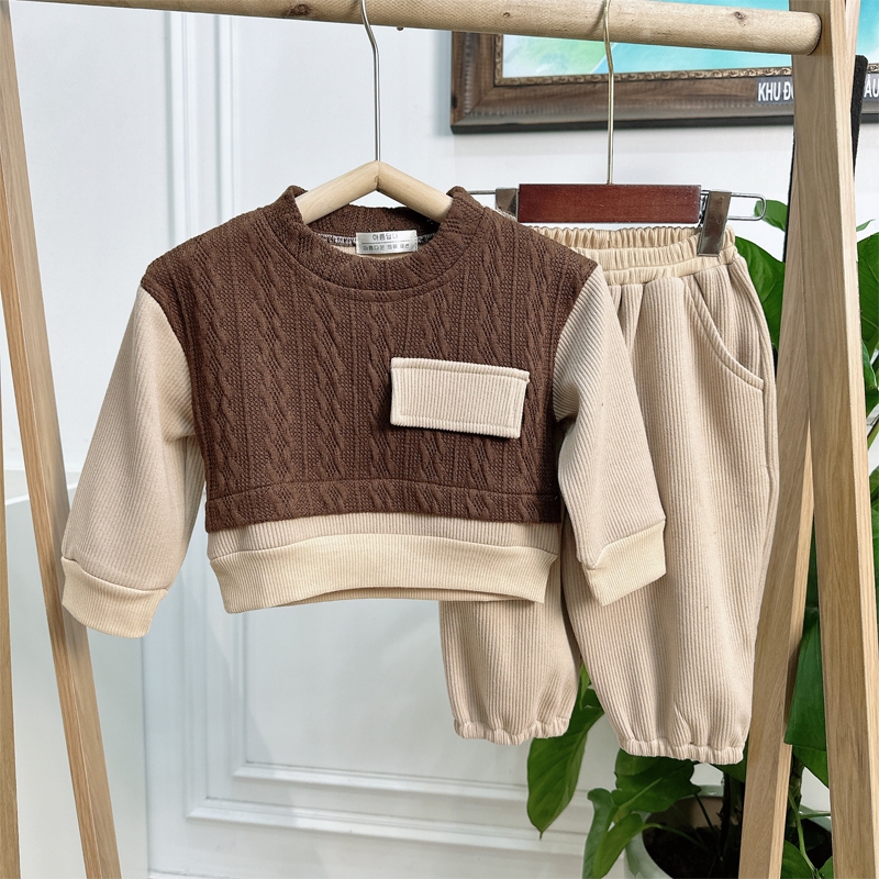 Set bộ quần áo len hàn mix nhung cho bé trai bé gái