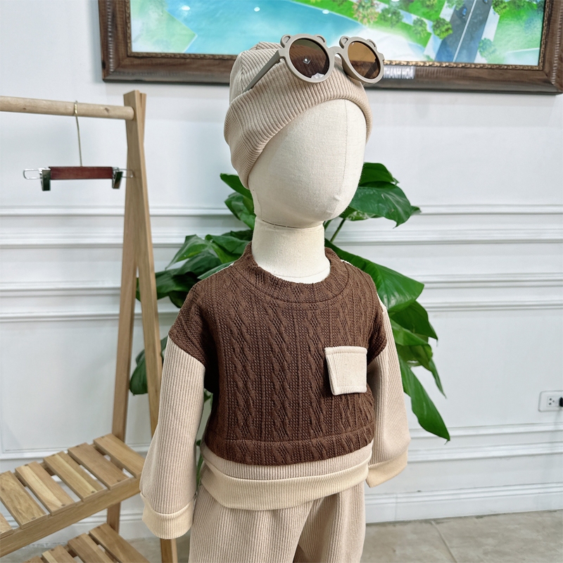 Set bộ quần áo len hàn mix nhung cho bé trai bé gái