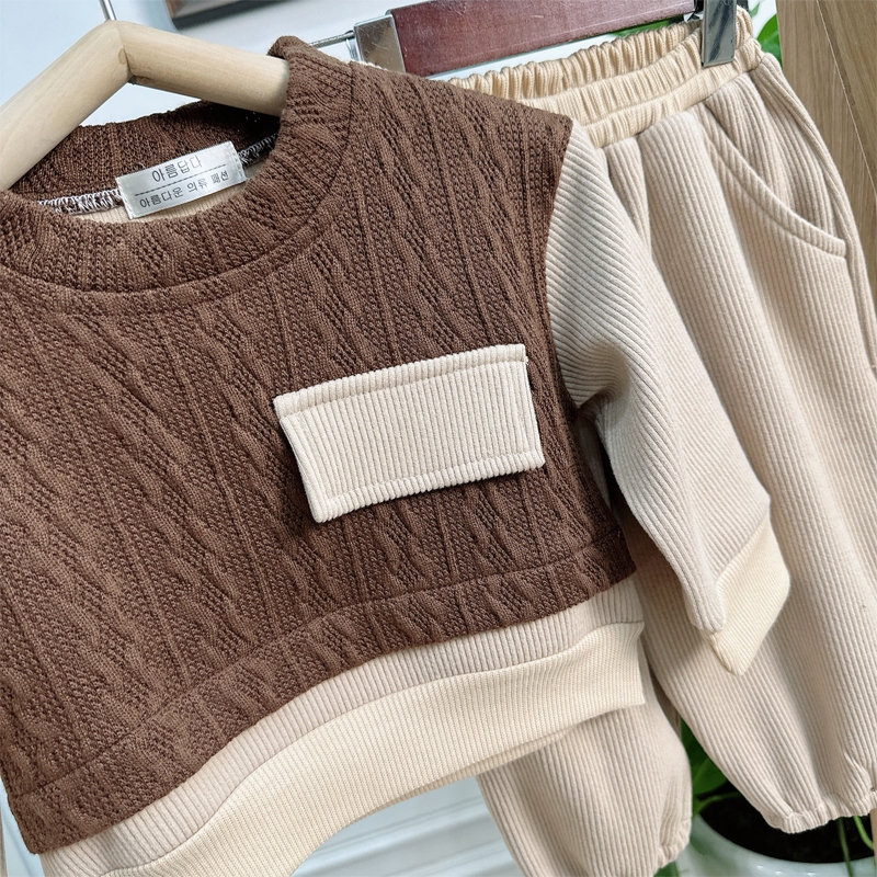 Set bộ quần áo len hàn mix nhung cho bé trai bé gái