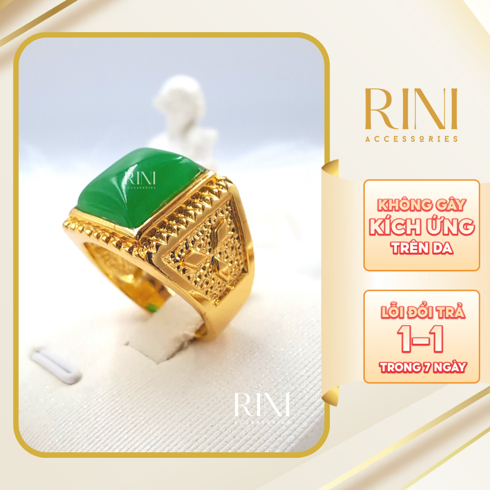 Nhẫn nam, nhẫn vàng nam dính đá xanh lá, đỏ phong thuỷ - chất liệu bạc 925 phủ lớp mạ không han gỉ