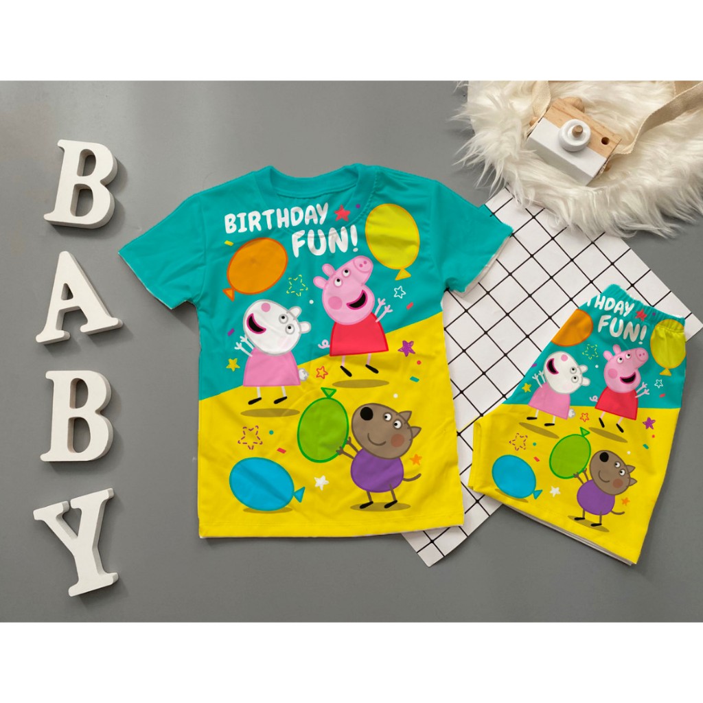Bộ heo peppa bé trai bé gái siêu cưng chất thun lạnh mềm mại in 3d 10-60kg SUSHI KIDS