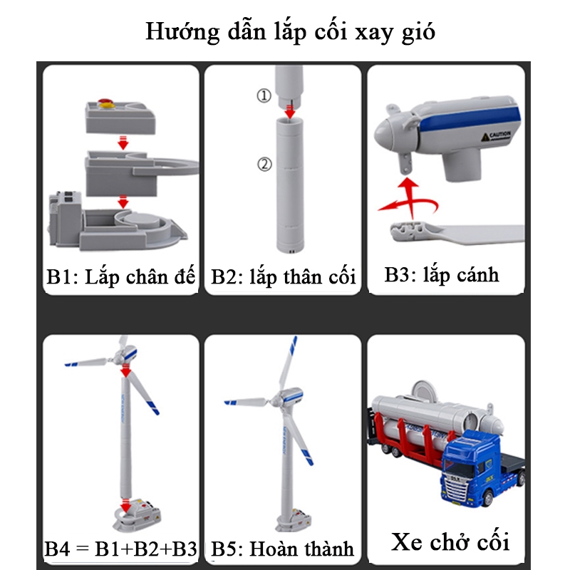 Đồ chơi xe đầu kéo chở cối xay gió KAVY cánh xoay được chạy đà