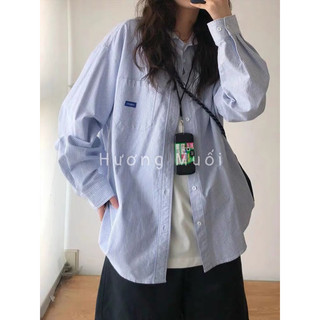 Áo sơ mi kẻ logo túi - mã 3185 sơ mi oversize