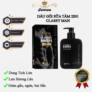 Dầu Gội Đầu Sữa Tắm Nam Classy Man 300ml 2in1 Hương Nước Hoa Lưu Lâu, Giảm Gầu, Ngứa Loại Bỏ Hoàn Toàn Bụi Bẩn