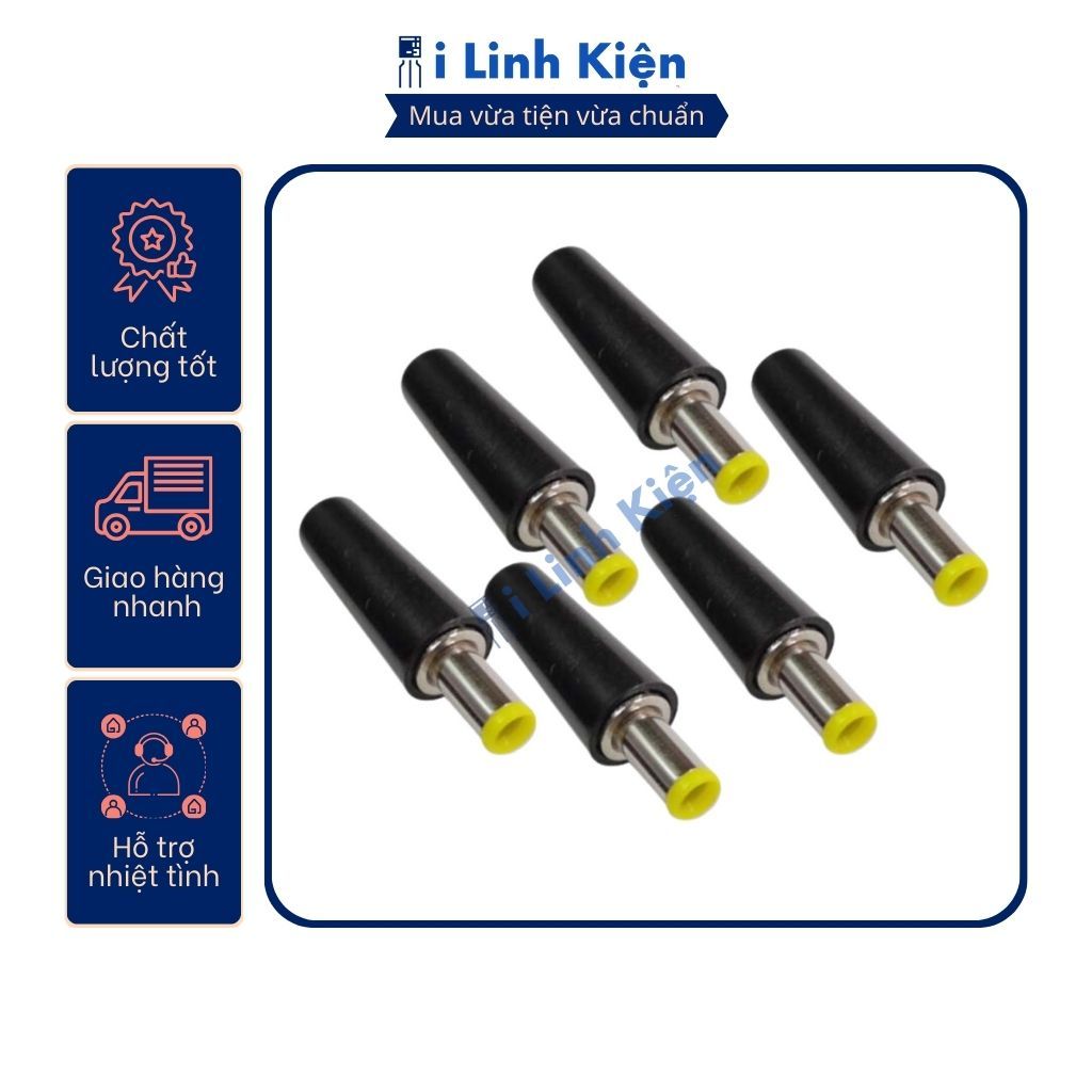 Jack nguồn DC đực 5.5x2.1mm / 5.5x2.5mm loại tốt lõi nhựa vàng
