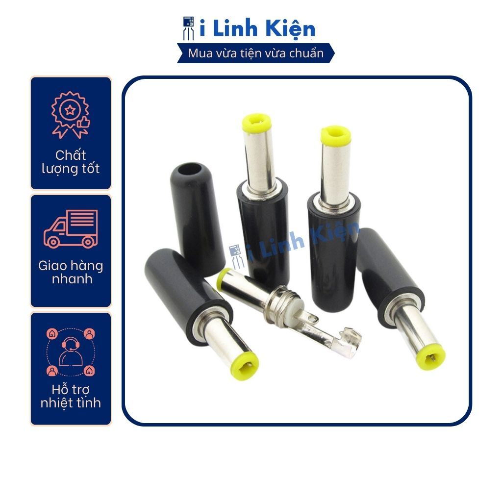 Jack nguồn DC đực 5.5x2.1mm / 5.5x2.5mm loại tốt lõi nhựa vàng