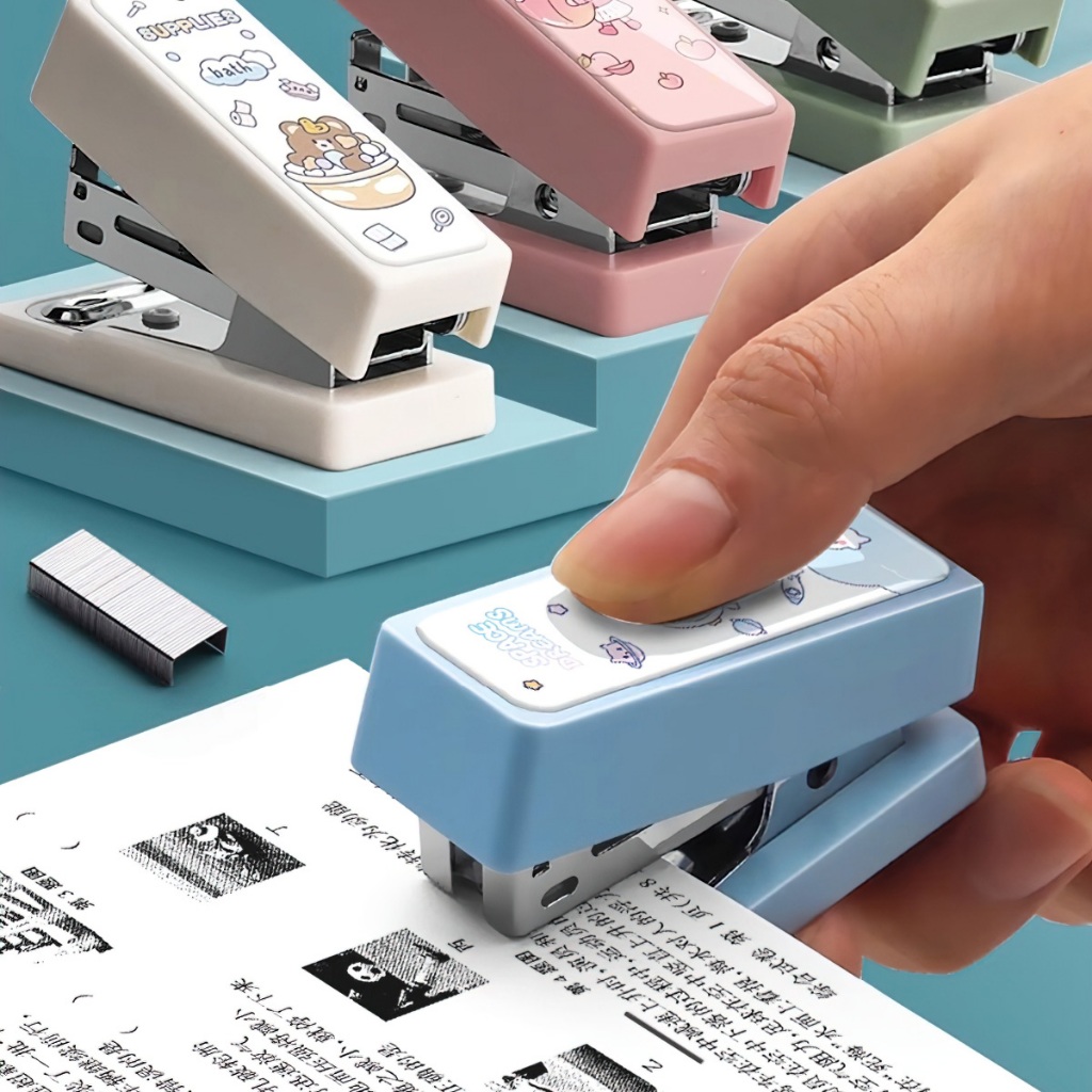 Máy dập ghim bấm mini sắc màu kèm hộp 400 ghim -BeloveShop