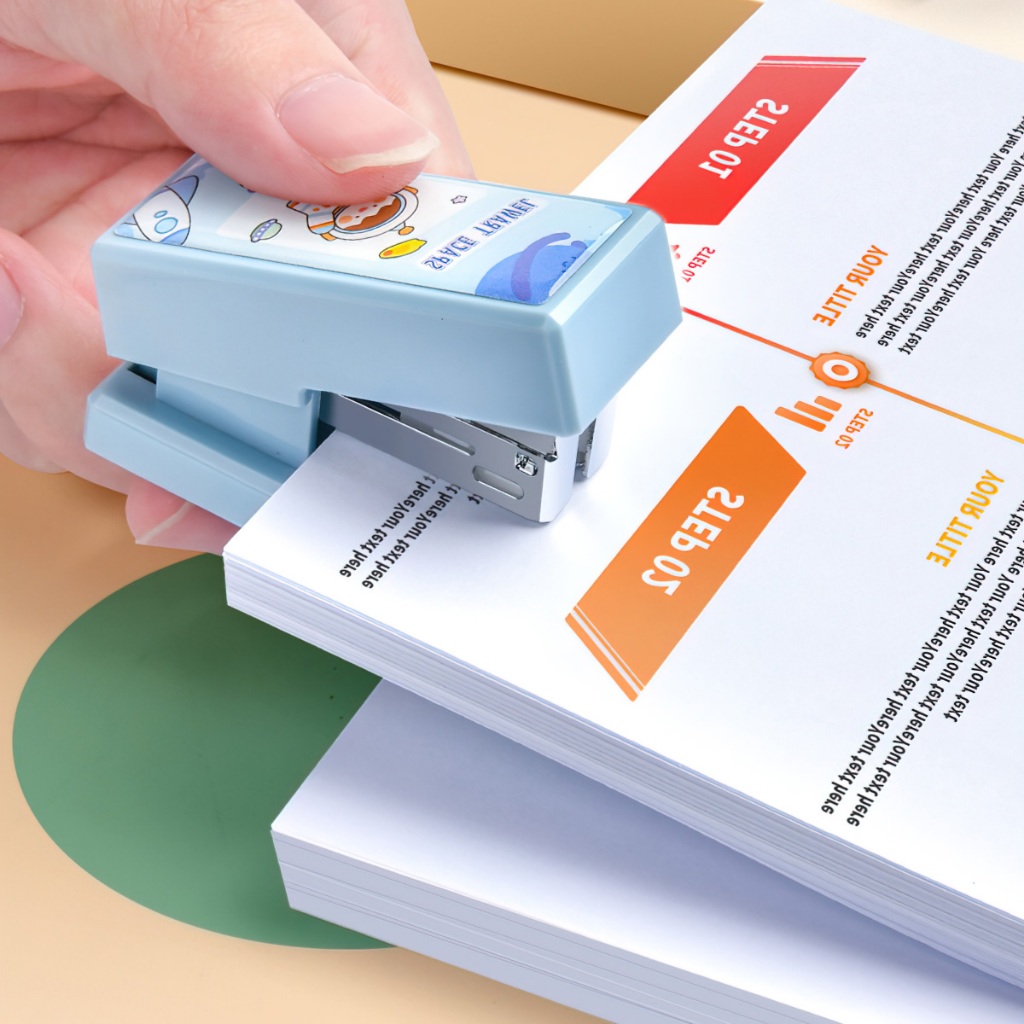 Máy dập ghim bấm mini sắc màu kèm hộp 400 ghim -BeloveShop